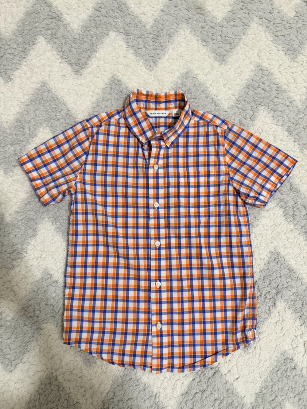 Janie and Jack Orange and Blue Plaid Short Sleeve Button-Down